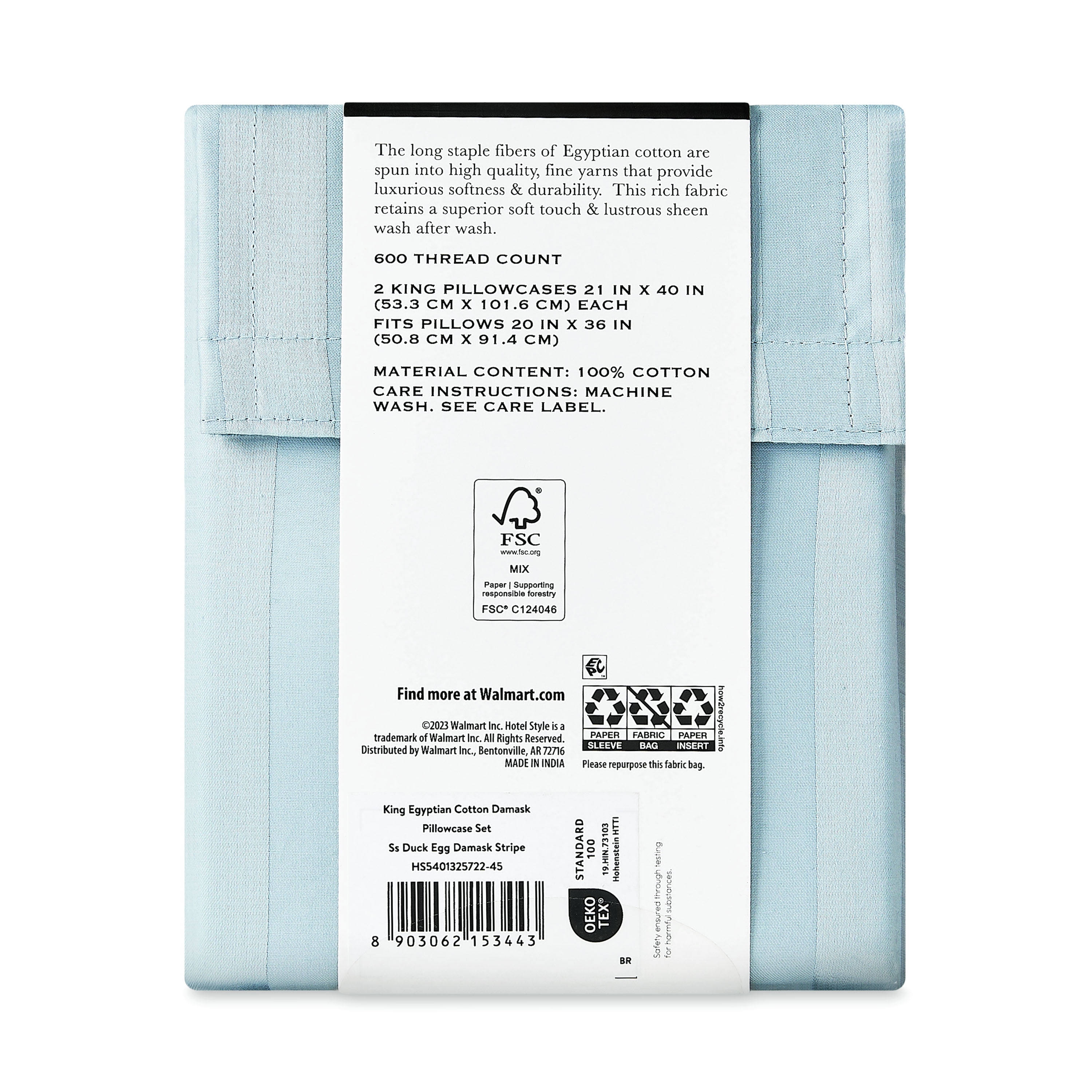 Hotel Style 600 Thread Count Egyptian Cotton Sateen Pillowcases, King, 2 Count