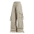 thumbnail image 5 of Parachute Cargo Pants Women Baggy Quick Dry Wide Leg Hiking Pants Pull-on High Waist Hip Hop Pant with Multi Pockets Khaki 2XL, 5 of 5