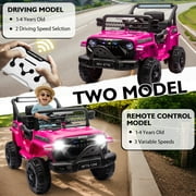 12V Ride on Car with Parent Remote Control, Battery Powered Electric Vehicle with Wider Seat, LED Lights, Openable Doors, MP3 Player, Smooth Start, 3 Speeds - Pink