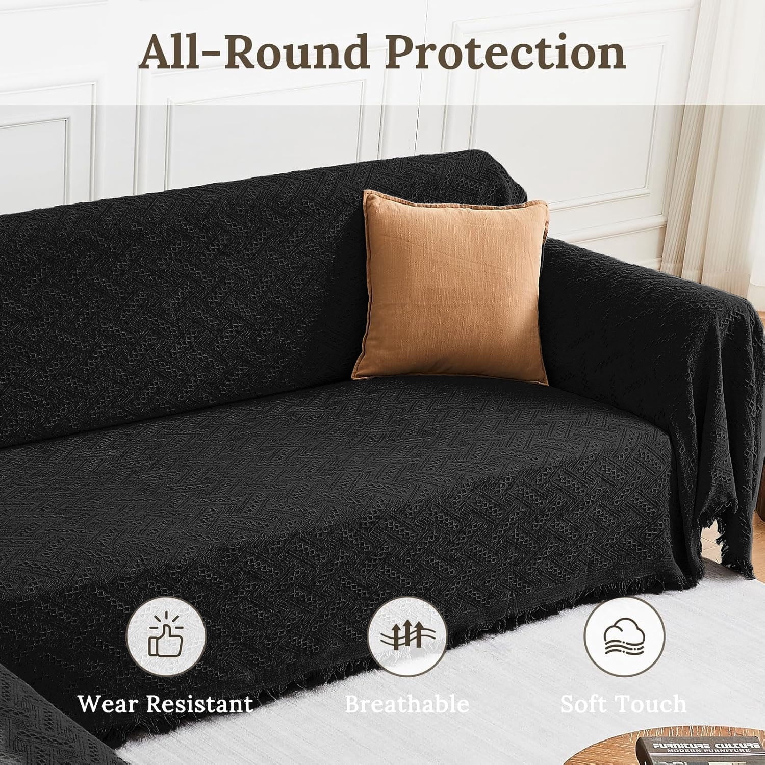 Sanmadrola Couch Cover for 3 Cushion Couch Sofa Cover Sectional L-Shape Sofa Cover for Dog Sofa Slipcover Washable Reversible Sofa Protector 71''x118''+ 71''x 134'' Black 2 Piece
