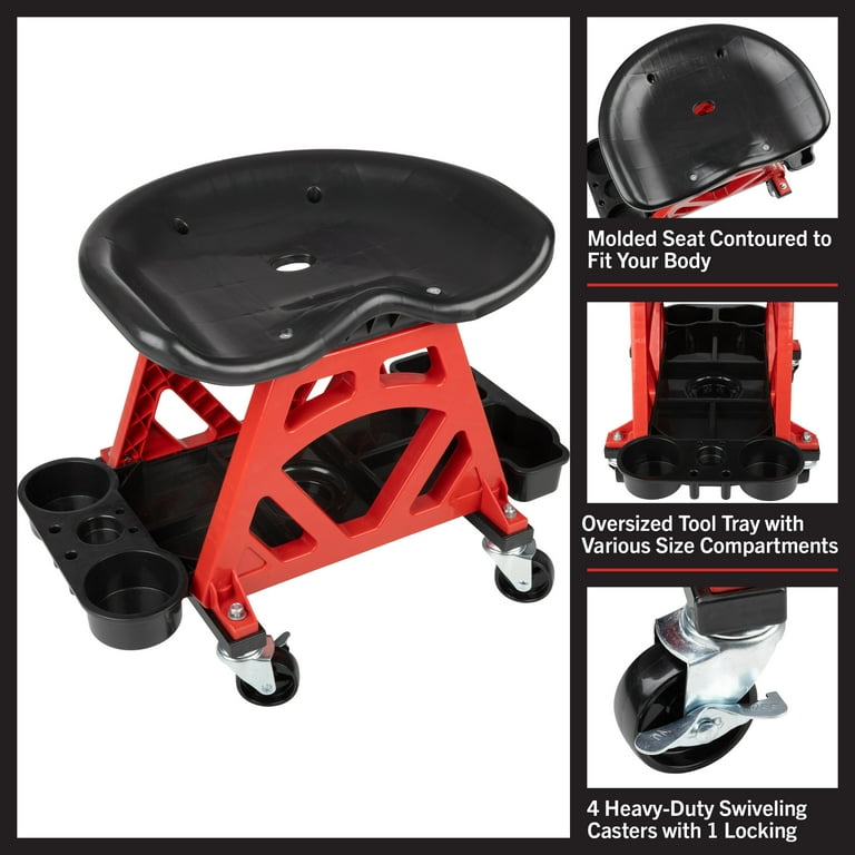 Chika BARREL CRAFT スツール 赤or黒 Stalwart Creepers Automotive Stool Chair with Wheels and Tool