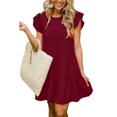 thumbnail image 4 of xiaxaixu Femmes Mode Volant Manches Robe Couleur Unie Robe Élégante pour les Dames, 4 of 5