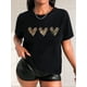thumbnail image 1 of Women'S Casual Crew Neck T-Shirt with Leopard Print Heart Graphics, 100% Polyester Medium Stretch Fabric, Short Sleeve Tee for Spring/Summer/Fall - Black & Army Green Options, 1 of 8