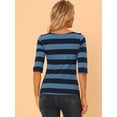 thumbnail image 4 of Disfraz de navidad Camisecon mangas de codo pamujer Camisebásiinformal con cuello de barco y corte ajustado Azul oscuro XL, 4 of 6