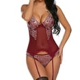 thumbnail image 3 of Gibobby Lencería sexy para mujer Lencería para mujer con encaje frontal abierto, ropa de dormir halter Nighty(Vino, M), 3 of 5