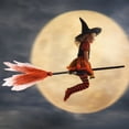 thumbnail image 2 of Halloween Witch Broomstick Prop - Orange - Removable Mesh Decoration for Costume Parties, Cosplay, or Photo Booth Accessories, 2 of 9