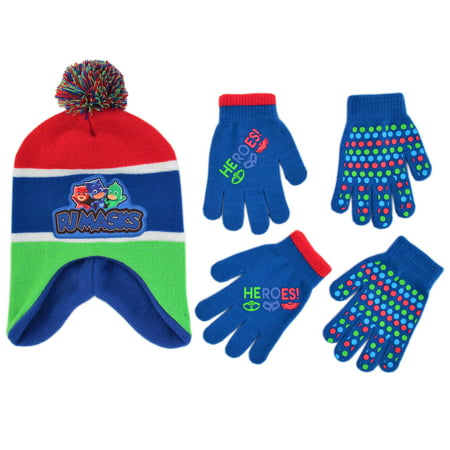 PJ Masks Hat and 2 Pair Mittens or Gloves Cold Weather Set, Little Boys, Age