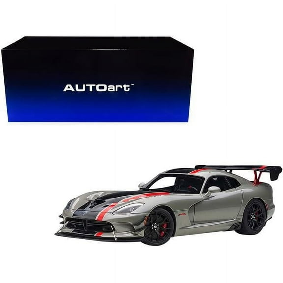 2017 Dodge Viper ACR Billet Silver Metallic with Black and Red Stripes 1/18 Model Car by Autoart