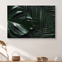 PixonSign Canvas Print Wall Art Monstera and Palm Leaves Nature Wilderness Photography Realism Contemporary Closeup Relax/Calm Multicolor Ultra for Living Room, Bedroom, Office - 16x24