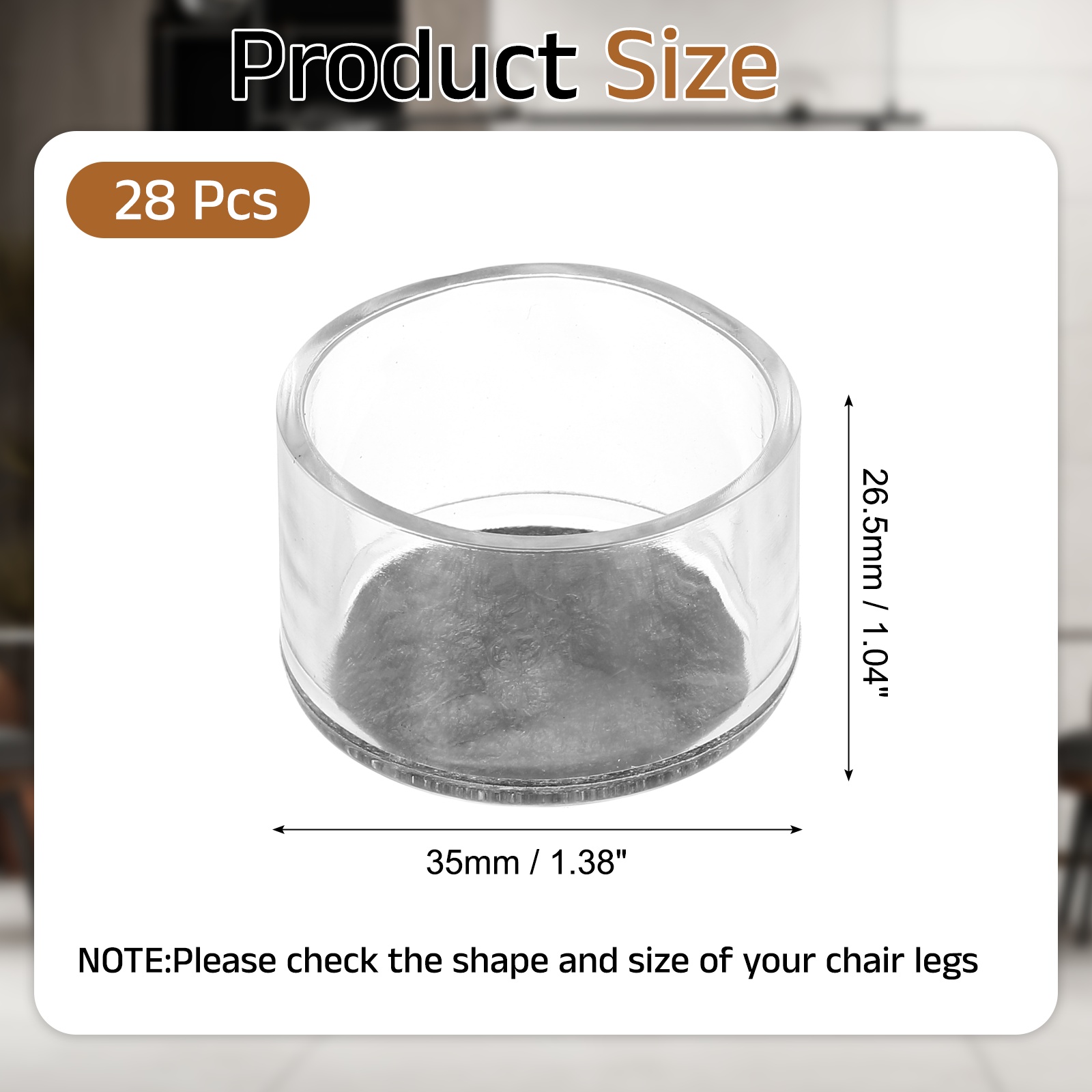 Uxcell 28Pcs Round Chair Leg Protectors, 1.38" & Felt Furniture Chair Leg Cover Caps for Hardwood Floors Elastic Scratch Reduce Noise Covers Furniture Pads, Clear Black
