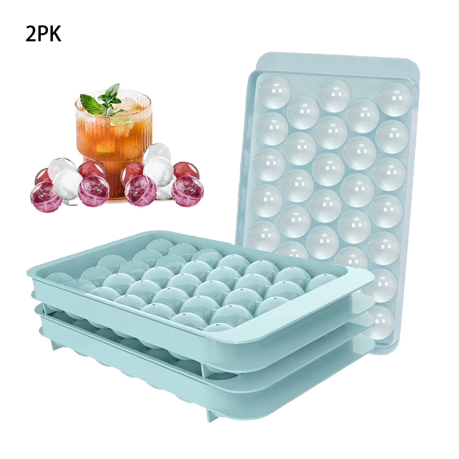 thinkstar Round Ice Cube Trays For Freezer With Lid And Bin Ball Ice Maker  99Pcs Reusable Circle Ice Cube Tray Sphere Ice Cube Molds …