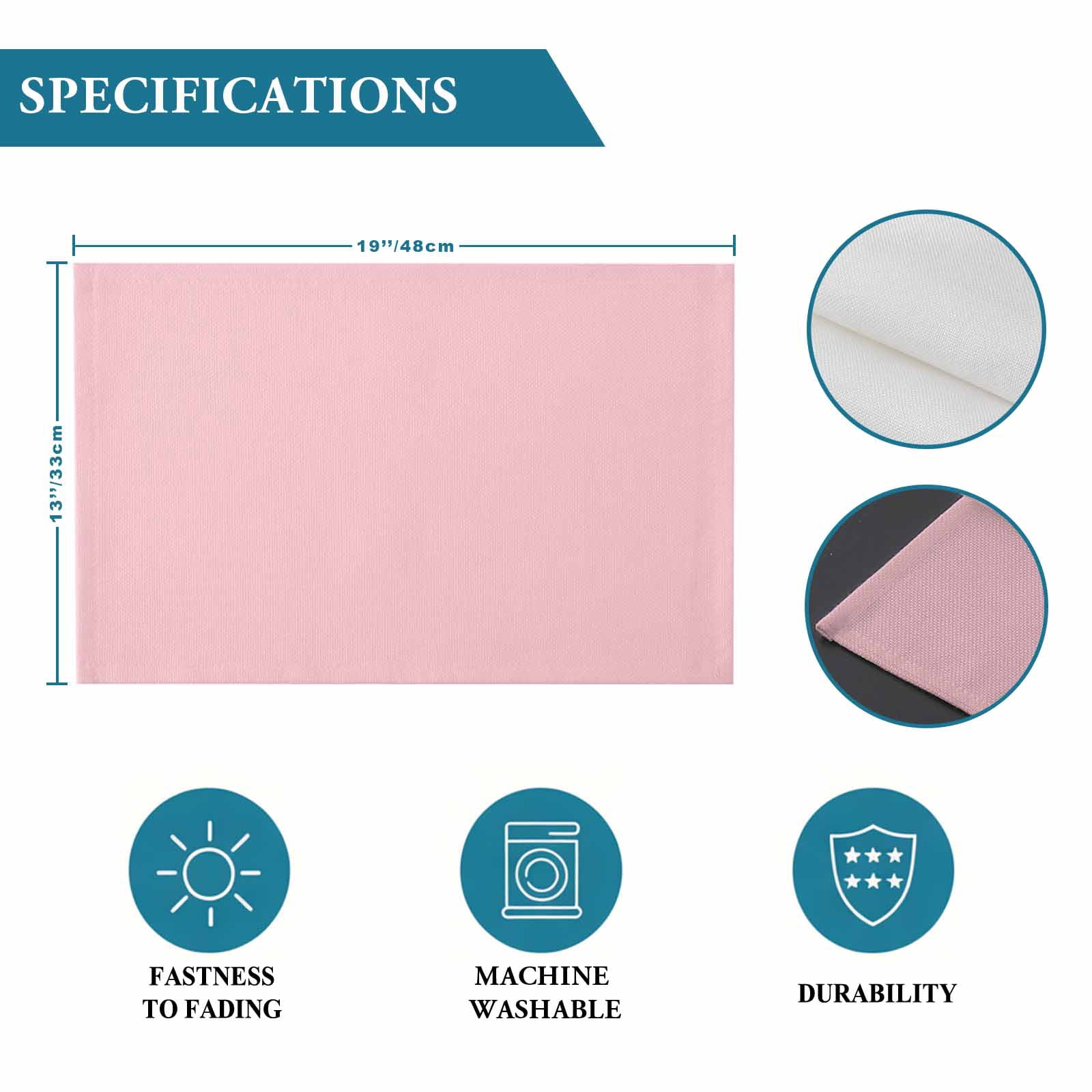 Placemat Set of 6 Pink Placemats for Dining Table Solid Color Pink Washable Table Mats for Kitchen and Party Decor Indoor & Outdoor Use