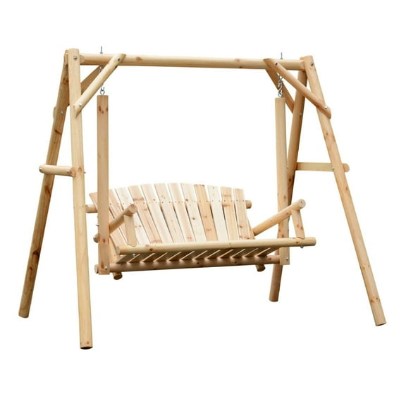 Outdoor Swing Chair 2-Person, 6.5' Rustic Patio Porch Swing, Natural Wood