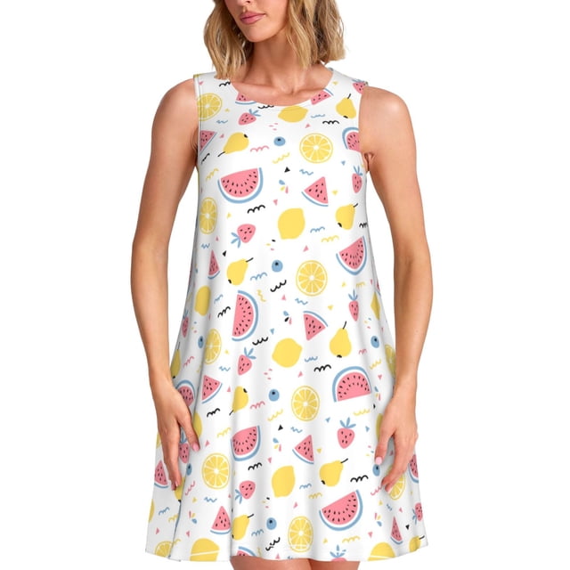 Disketp Tropical Fruit para Vestido sin Mangas para Mujeres, Vestidos de Verano para Mujeres, Casual y Holgado para la Playa