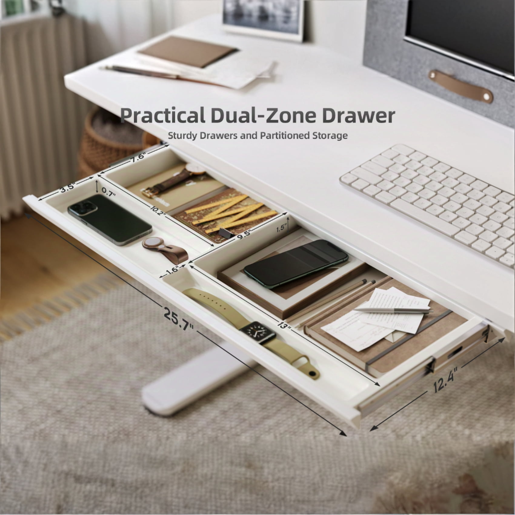 INNOVAR Standing Desk with 3 Storage Drawers, Adjustable Height Electric Stand up Computer Desks W/Outlets & USB Charging Ports,Sit to Stand Table Desk for Home Office Work Station,White