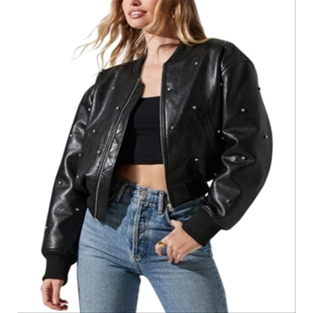 Astr the Label Avianna Faux Leather Rhinestone Jacket Black Size S