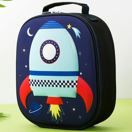 

Kids Insulated Lunch Bag Cooler Tote Bags with Handle for School Kindergarten Picnic Rocket