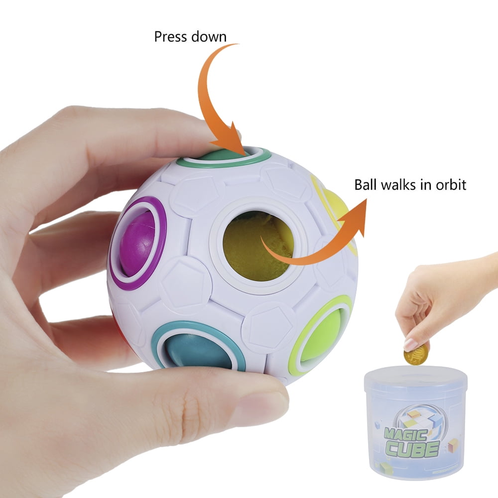 Fidget Ball Rainbow Magic Puzzle Rubiks Cube Toy Autism Stress Relief Kids 
