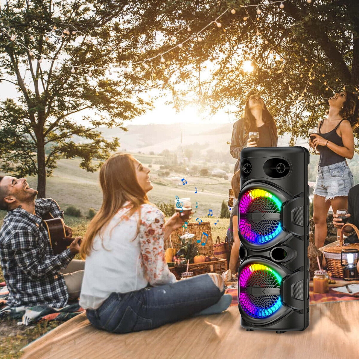 Lohoms Dual 8" Portable Bluetooth Speaker, Wireless Party PA Sound System Subwoofer Heavy Bass With Microphone Remote LED TWS FM