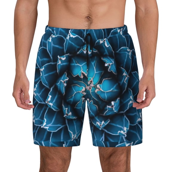 Kdxio Agave Cactu Print Men'S Swim Trunks With Compression Liner 7 Inch Inseam Quick Dry Swim Shorts