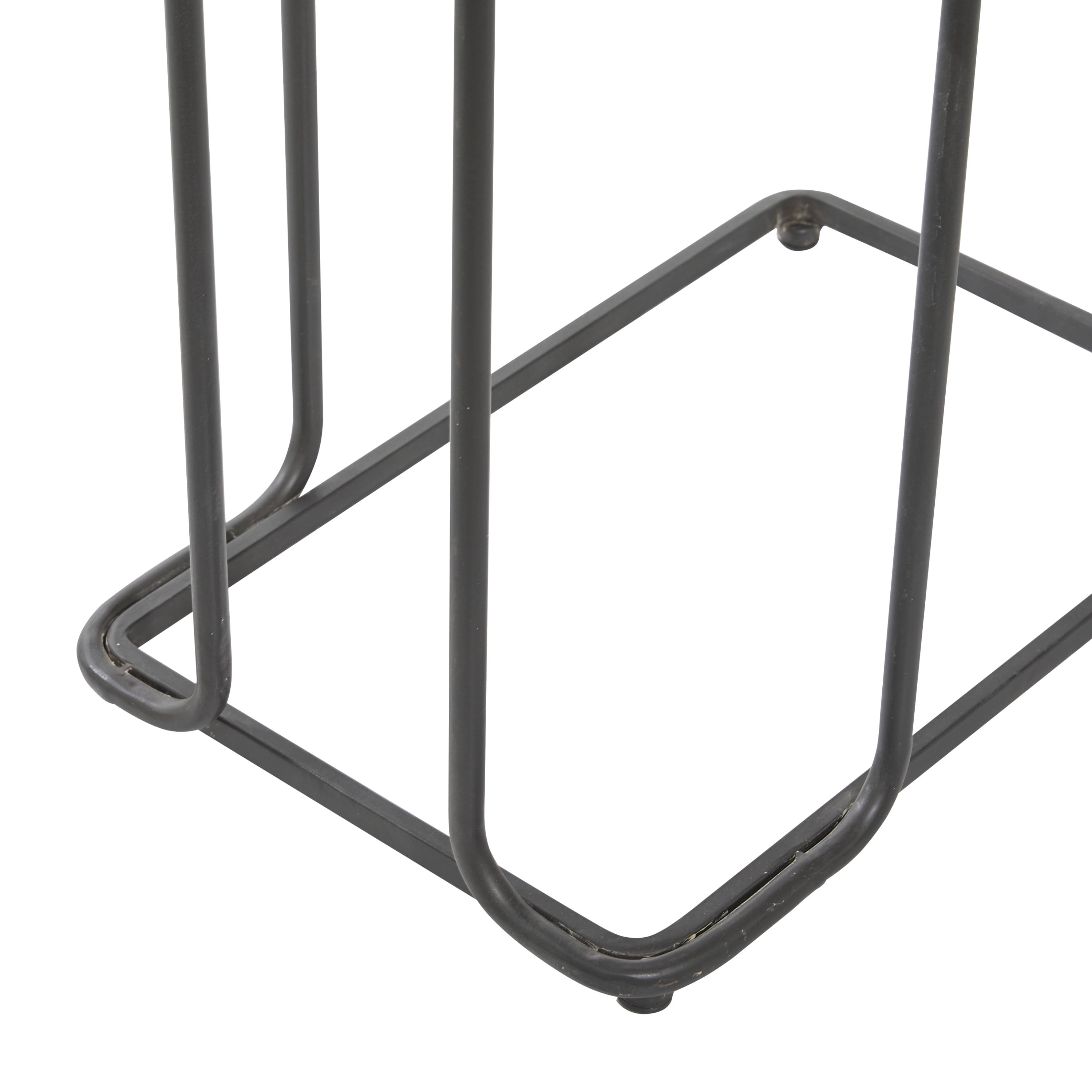 DecMode Iron Industrial C Shaped Side Table with Bead Accents 20"W x 26"H, Cream/White Wooden Finish and Black Metallic Frame