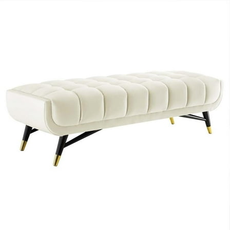 Pemberly Row 17.5" x 60" Modern Performance Velvet Tufted Bench in Ivory