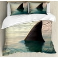 thumbnail image 1 of Fishing Theme Duvet Cover Set Queen Size, Marine Landscape with Shark Fin Above Ocean Water Natural View on the Sea, Decorative 3 Piece Bedding Set with 2 Pillow Shams, Multicolor, by Ambesonne, 1 of 3