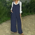 thumbnail image 2 of QATAINLAV Romper for Women Casual Dressy Cotton Linen Wide Leg Jumpsuits 2025 Summer Long One Piece Jumpers Pants with Pockets Navy XXL Birthday Gifts, 2 of 7