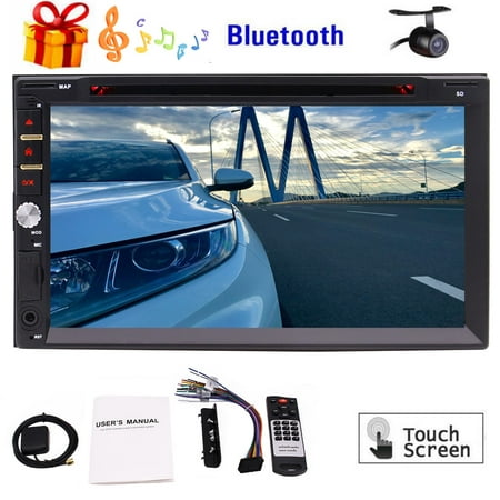 Free Backup Camera Included!7-inch touch screen Car Stereo Double Din Head Unit Support DVD CD Player GPS FM AM Radio Bluetooth Steering Wheel Control USB SD +Free 8GB Map Card As Gift