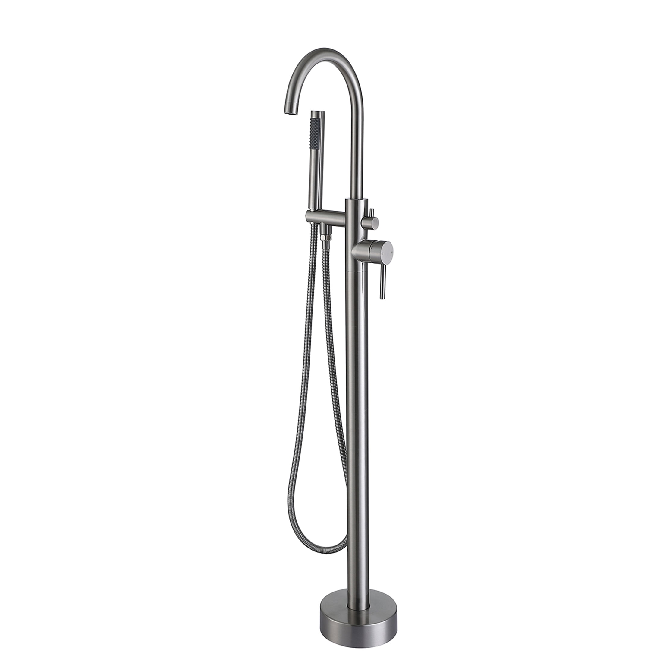 JERFIT Brushed Nickel Freestanding Tub Filler with Hand Shower, Modern Bathroom Faucet for Bathtub, 3.9 GPM Flow, Durable Metal Construction