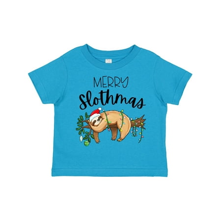 

Inktastic Merry Slothmas Cute Christmas Sloth in Hat with Lights Gift Toddler Boy or Toddler Girl T-Shirt