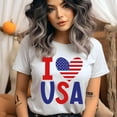 thumbnail image 2 of I Love USA T-Shirt, Patriotic Heart Flag Graphic Tee, Red White Blue Shirt, White, Size M, 2 of 6