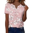 thumbnail image 2 of IYYVV Short Sleeve Womens Shirts Summer Tops 2026 Plus Size Casual Button Down V Neck Loose Fit T Shirt Floral Shirt Vermilion 2XL, 2 of 6
