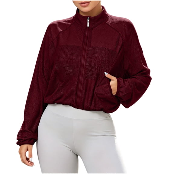 Tnhcen Womens Sports Jacket Full Zip Up Long Sleeve Lightweight Mesh Windbreaker Workout Track Jacket With Pockets Activewear Running Gym Coat S-XL
