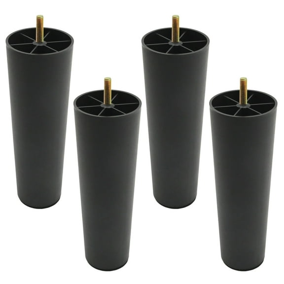 4 Pcs 8 Inch Tapered Round Plastic Furniture Legs, M8 Hanger Bolts for Chairs and Sofas, Black Legs for Dressers, Cabinets, Ottomans, and Beds