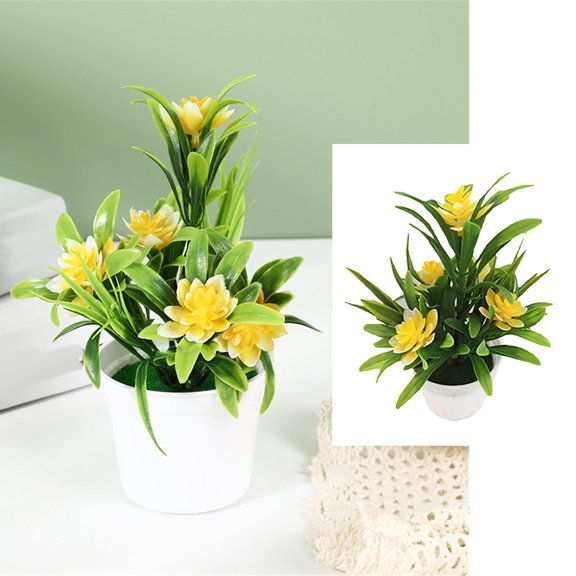 Fake Flower Bouquet Artificial Plant Flower Exquisite Artificial Flower Potted Plant Bonsai Wedding Party Garden Home Decor For Home,Yellow Household Imitation