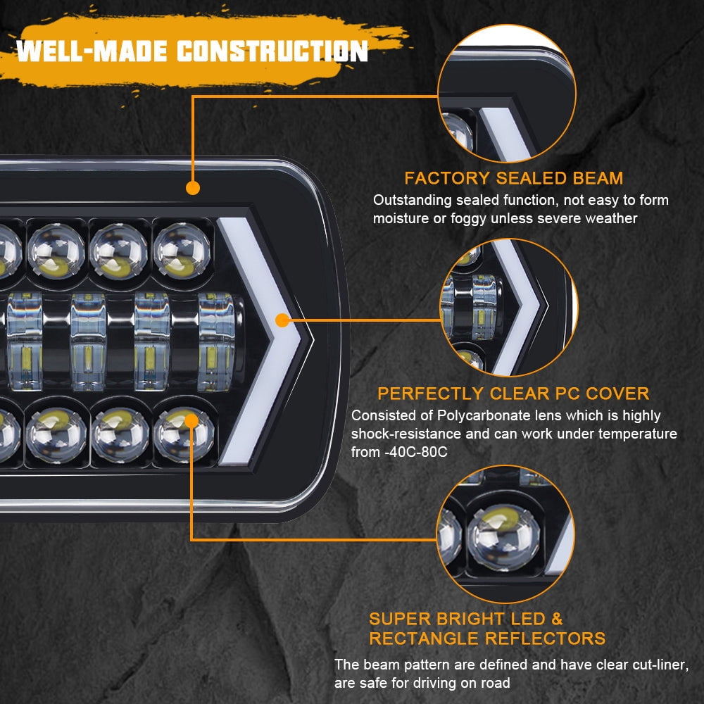 Sunpie 5x7 7x6  Led Headlight 85W with High Low Beam DRL H6054 5054 Rectangular Sealed Beam for Jeep Wrangler YJ 6054 H5054 Cherokee XJ Truck (2pcs/set)