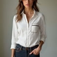 thumbnail image 3 of Tawop Women Shirts Long Sleeves Button Down Lapel Collar,White,Size L, 3 of 4