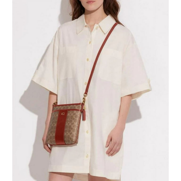 【COACH】Signature Coated Canvas Kitt Crossbody COACH Womens Signature Kitt Messenger Crossbody Bag with