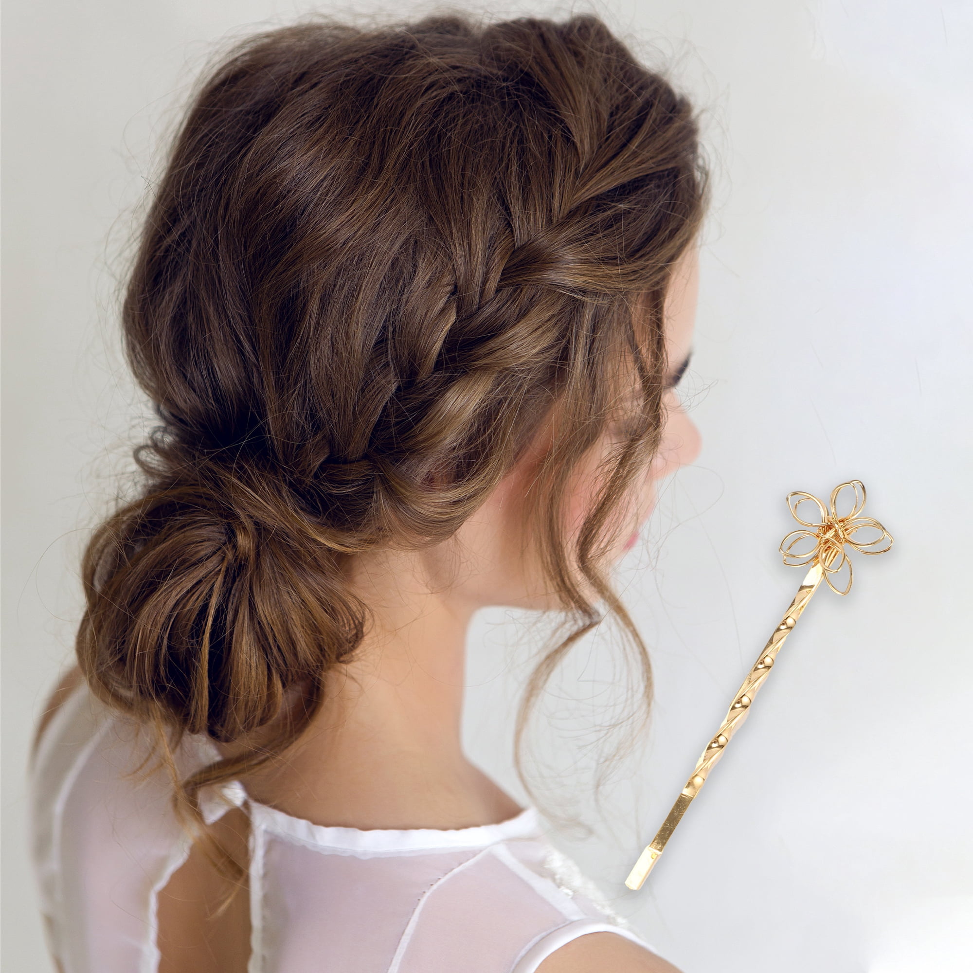 Unique Bargains 4Pcs Simple One-word Faux Pearl Hair Clips Hairdo Clip Gold Tone White