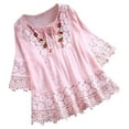 thumbnail image 2 of UTTOASFAY Women Blouses Women Vintage Lace Patchwork Bow V-Neck Three Quarter Blouses Top T-Shirt Special offers Pink 12(S), 2 of 9