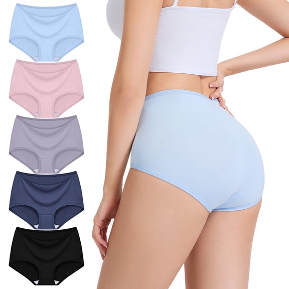 MecTo Womens Modal Underwear 5 Pack High Waist Briefs Breathable Full Coverage Ladies Panties