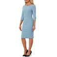 thumbnail image 4 of INSPIRE CHIC Style Women's Vintage Dress 3/4 Sleeve Wear-to-Work Sheath Dresses XL Sky Blue, 4 of 6