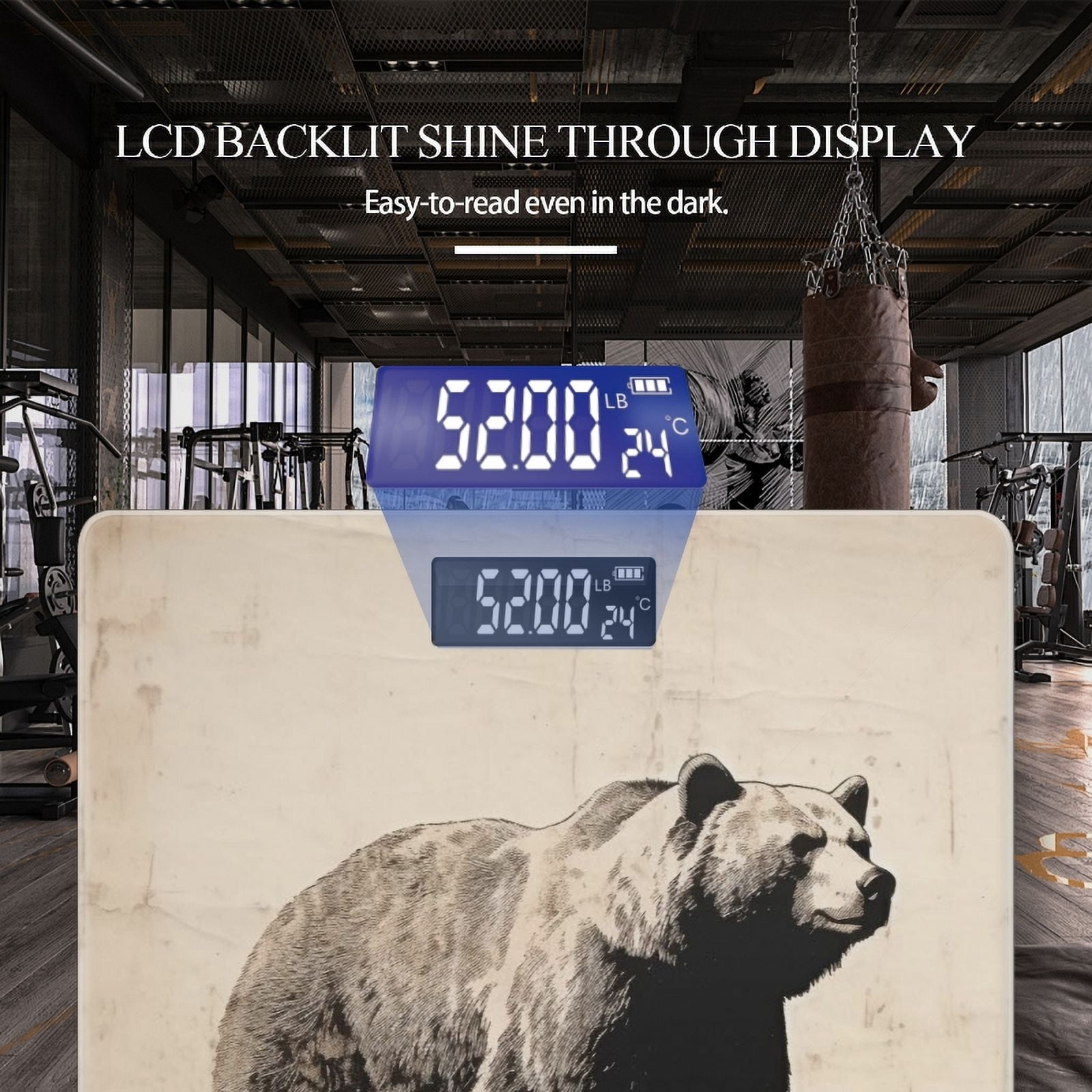 High Precision Body Weight Scale Smart Bathroom Scales with Large LCD Display(400lbs),Decorative for Bedroom-Vintage Drawing Of Old Grizzly Bear