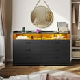 thumbnail image 4 of 6 Drawers Dresser with LED Lights and Charging Station Modern Chests of Drawers Storage Organizer for Bedroom Living Room,Black, 4 of 9