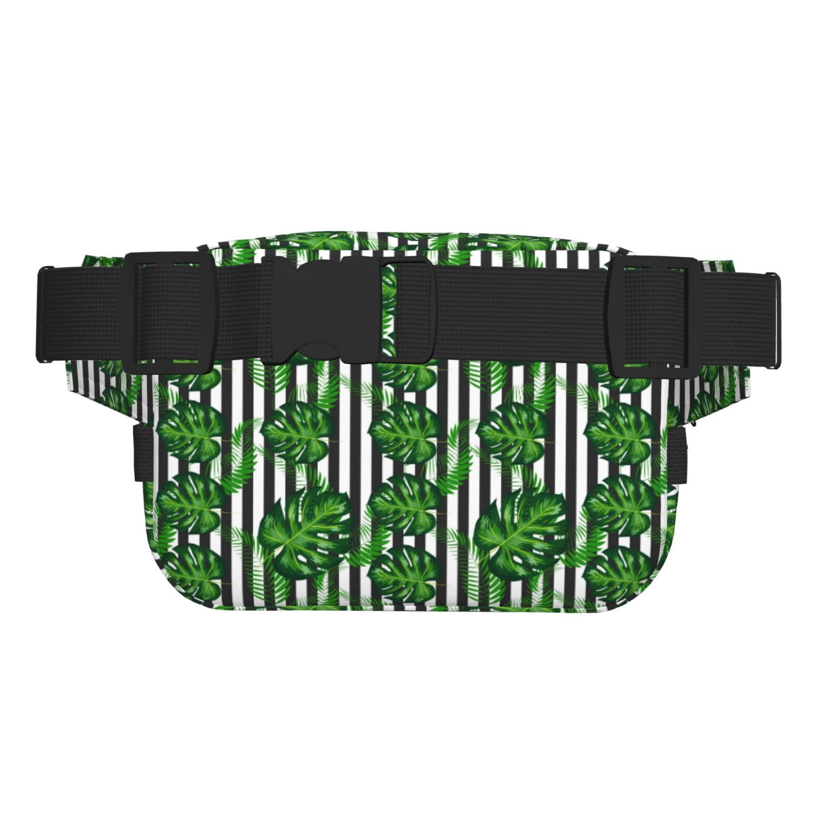 Picia Palm Greenery Print Square Double-Layer Waist Bag Mini Adjustable Waist Belt Bag Exercise Running Travel Hiking