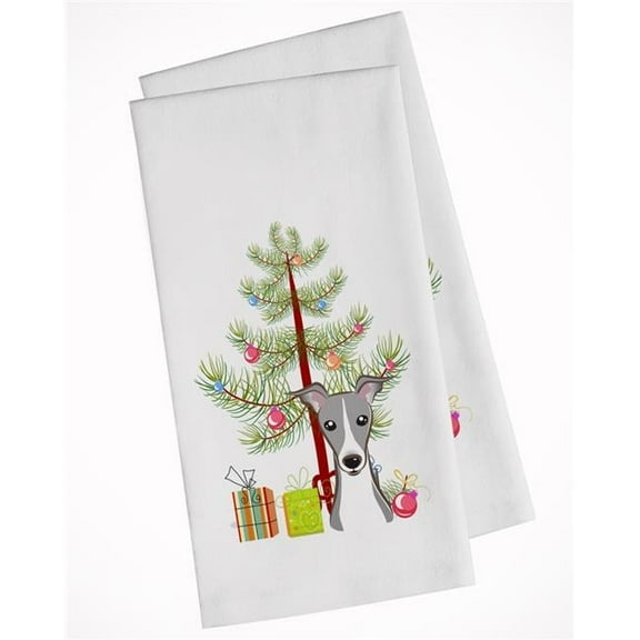 Christmas Tree & Italian Greyhound White Kitchen Towel - Set of 2