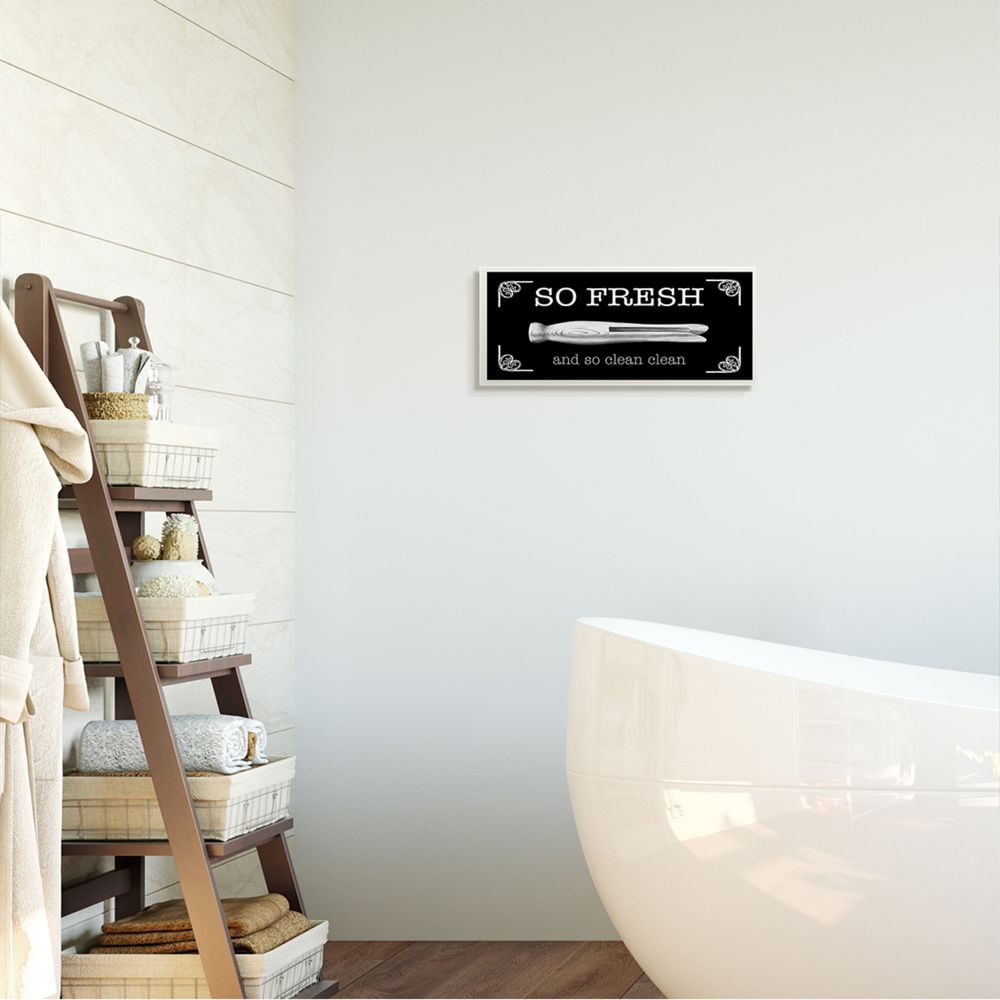 Stupell Industries So Fresh Clothes Pin Laundry Bathroom Black And White Design Graphic Art Unframed Art Print Wall Art, 7x17, by The Saturday Evening Post