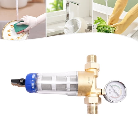 0.1-0.8MPa Water Filter with Pressure Gauge High Flow Water Output Filter Reusable and Flushable Pre-Filtration System