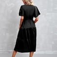 thumbnail image 3 of B91xZ Robe Femme Manches Courtes Col en V Robe Pull Décontractée Robe Midi Moulante, Noir m, 3 of 4
